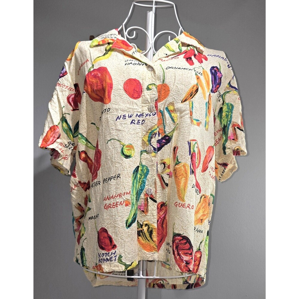Vintage Jams World Womens XL Abstract Beach Hawaiian Koko Island Button Up Shirt